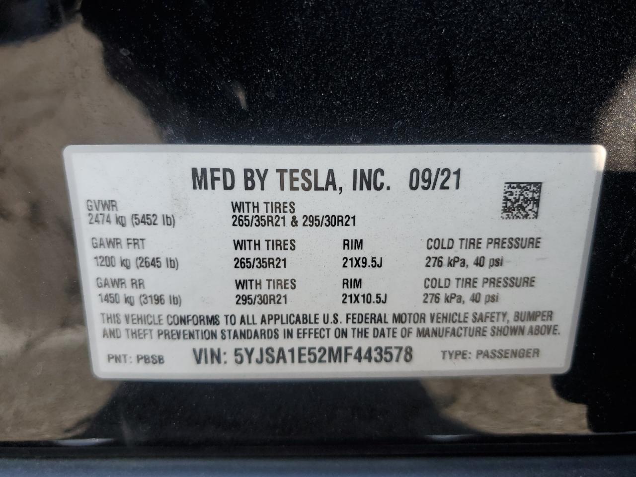 5YJSA1E52MF443578 2021 TESLA MODEL S - Image 15