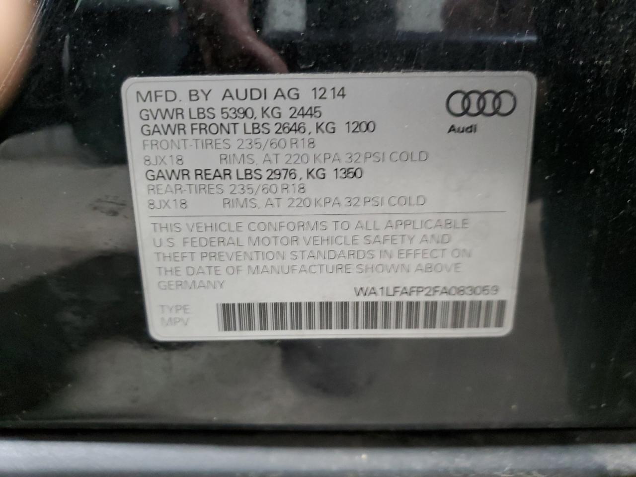 VIN WA1LFAFP2FA083059 2015 AUDI Q5 no.14