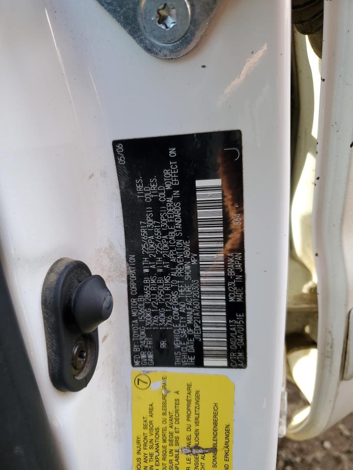 2006 Toyota Highlander Limited VIN: JTEDP21A760120303 Lot: 84177064