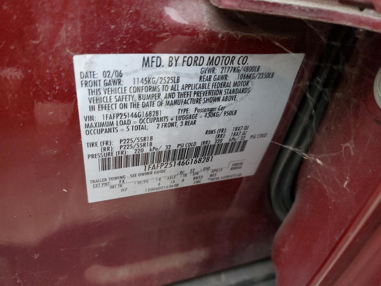 2006 Ford Five Hundred Limited VIN: 1FAFP25146G168281 Lot: 82990224