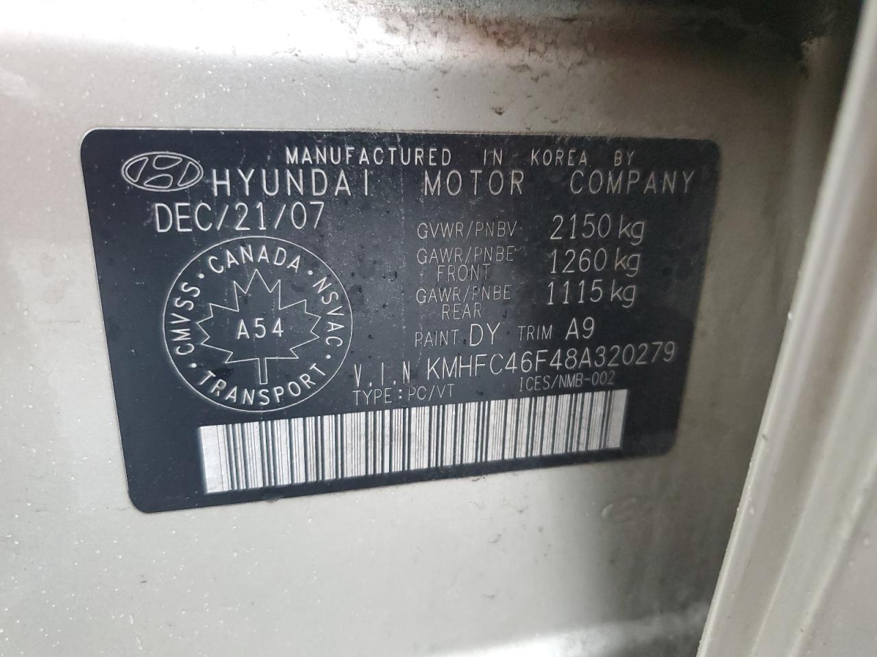 2008 Hyundai Azera Se VIN: KMHFC46F48A320279 Lot: 84225444