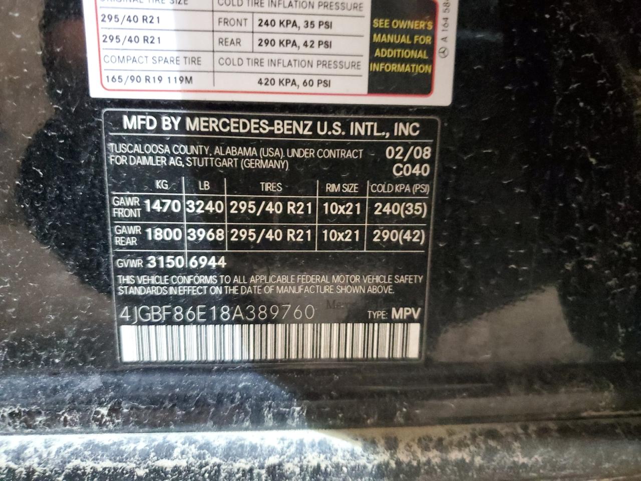 2008 Mercedes-Benz Gl 550 4Matic VIN: 4JGBF86E18A389760 Lot: 83805834