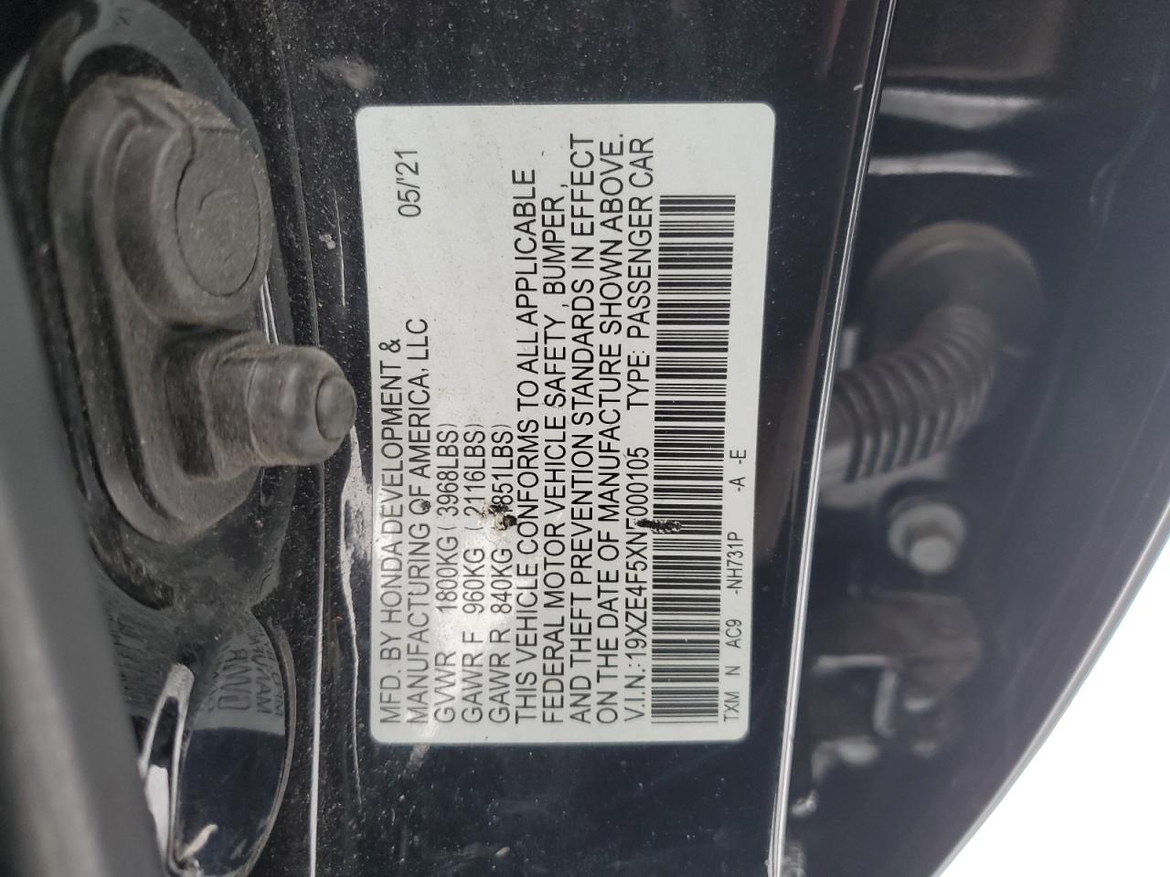 2022 Honda Insight Ex VIN: 19XZE4F5XNE000105 Lot: 84438744