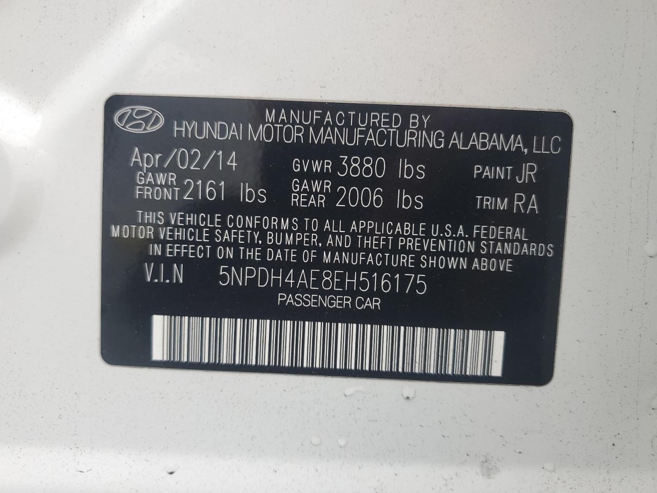 VIN 5NPDH4AE8EH516175 2014 HYUNDAI ELANTRA no.12