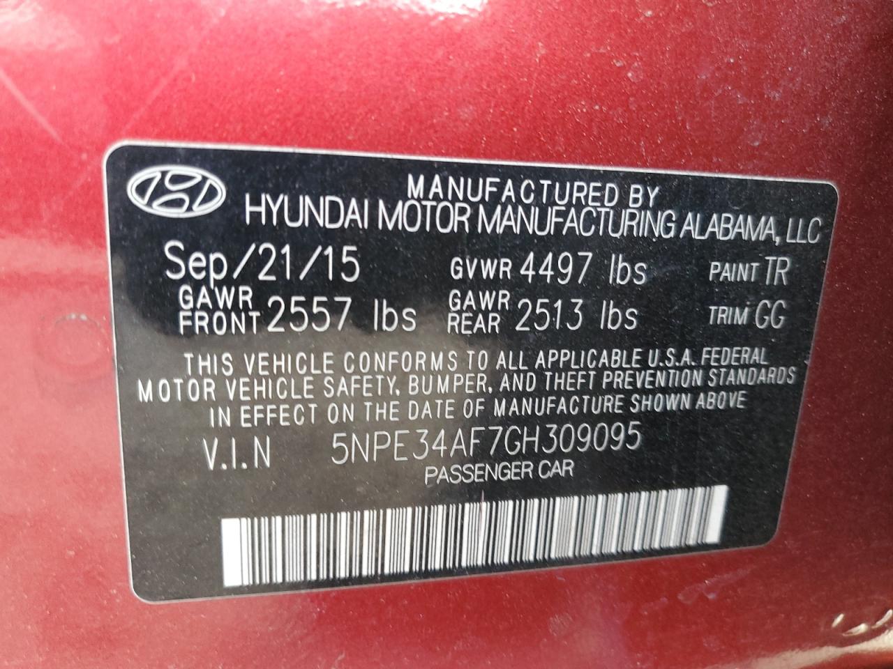 2016 Hyundai Sonata Sport VIN: 5NPE34AF7GH309095 Lot: 84486014