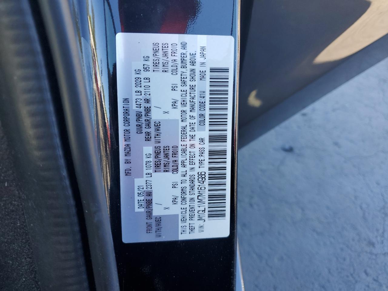 2021 Mazda 6 Touring VIN: JM1GL1VM7M1614986 Lot: 83183424