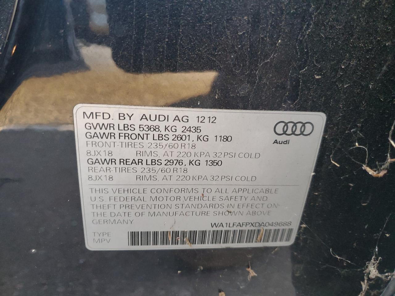 VIN WA1LFAFPXDA049688 2013 AUDI Q5 no.13