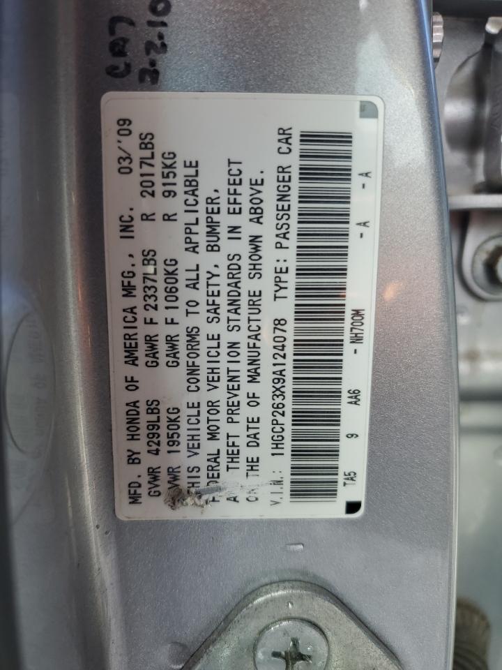 2009 Honda Accord Lx VIN: 1HGCP263X9A124078 Lot: 82182974