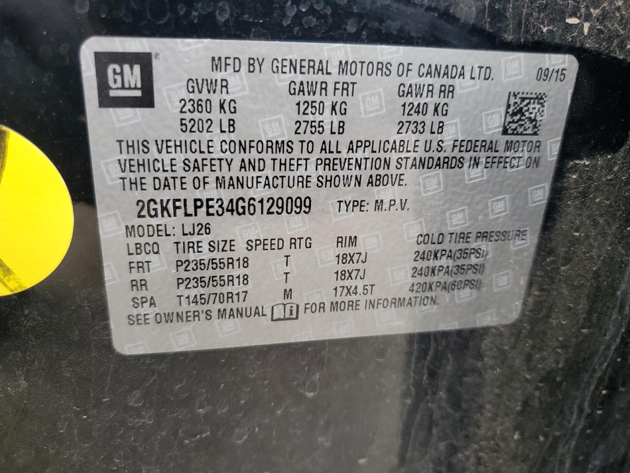 VIN 2GKFLPE34G6129099 2016 GMC TERRAIN no.12