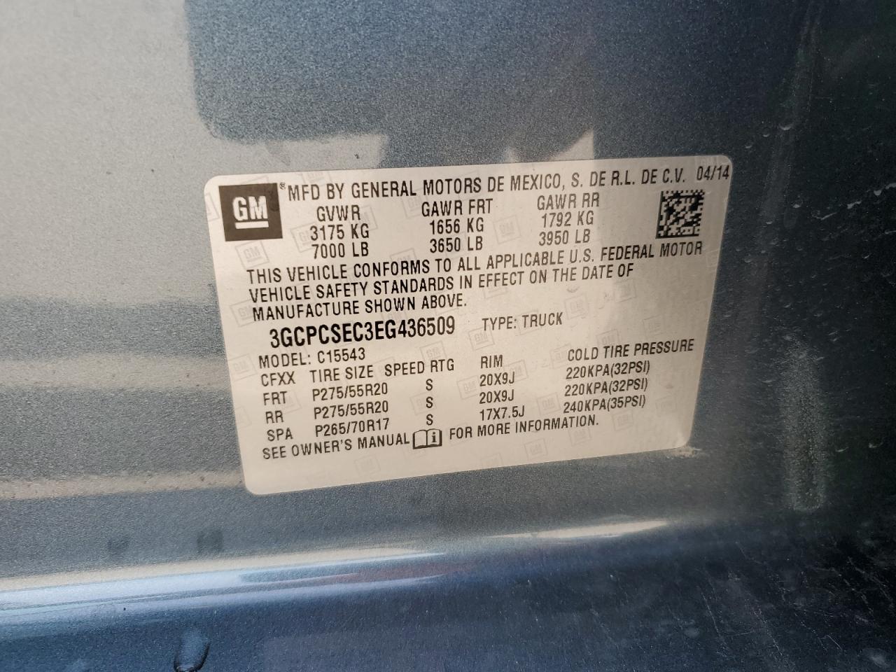 VIN 3GCPCSEC3EG436509 2014 CHEVROLET ALL Models no.12