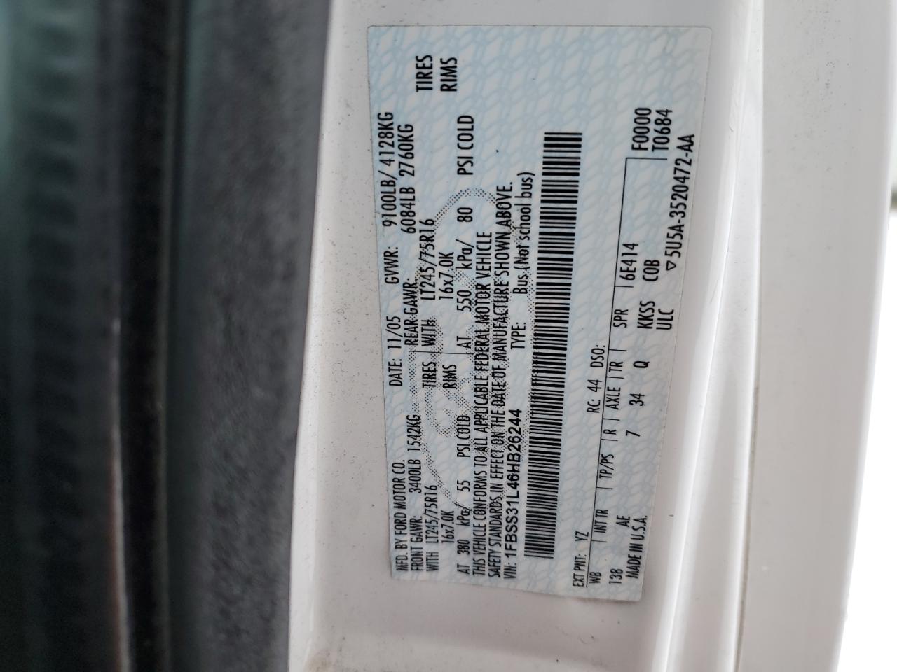 2006 Ford Econoline E350 Super Duty Wagon VIN: 1FBSS31L46HB26244 Lot: 82913444