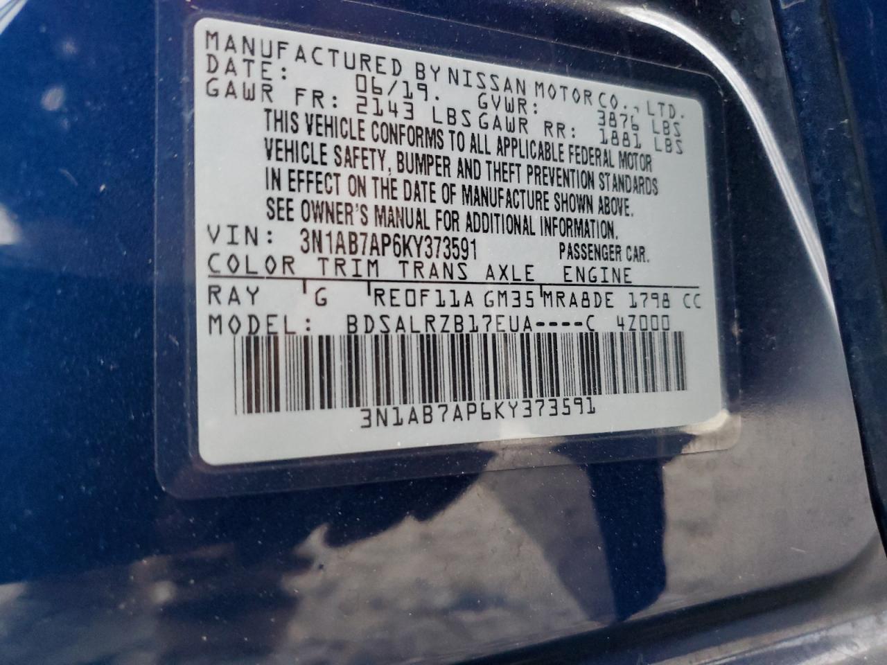 VIN 3N1AB7AP6KY373591 2019 NISSAN SENTRA no.12