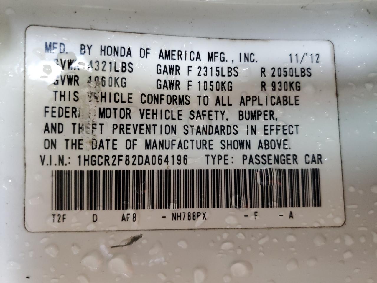 VIN 1HGCR2F82DA064196 2013 HONDA ACCORD no.13