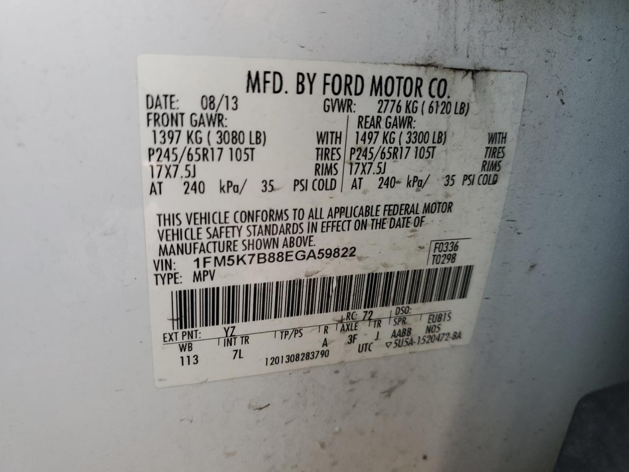 2014 Ford Explorer VIN: 1FM5K7B88EGA59822 Lot: 84222794