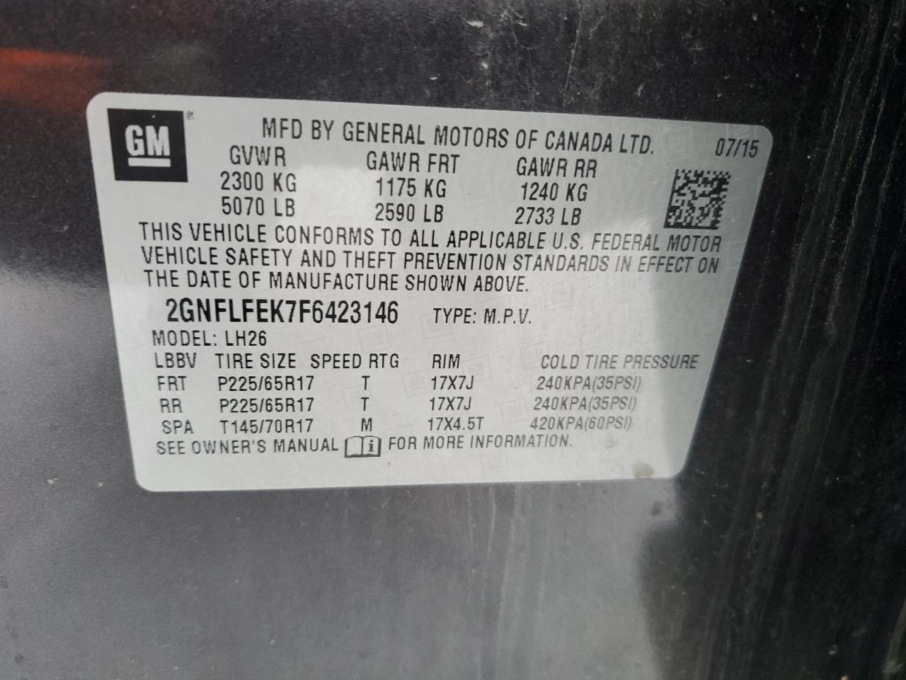 VIN 2GNFLFEK7F6423146 2015 CHEVROLET EQUINOX no.13