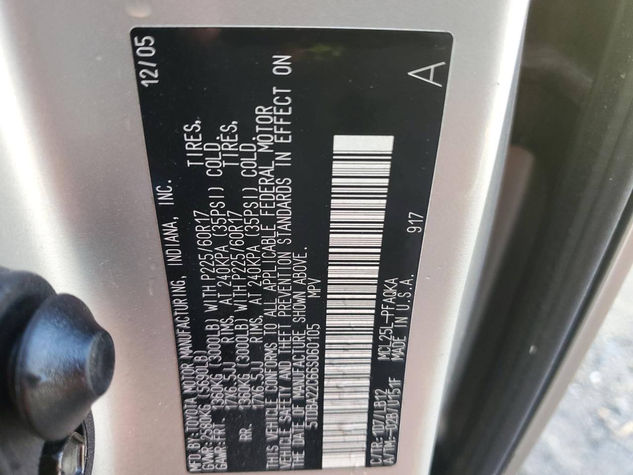 2006 Toyota Sienna Xle VIN: 5TDBA22C66S060105 Lot: 86575554