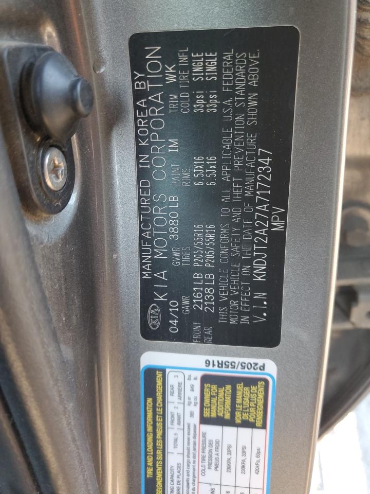 2010 Kia Soul + VIN: KNDJT2A27A7172347 Lot: 88440445