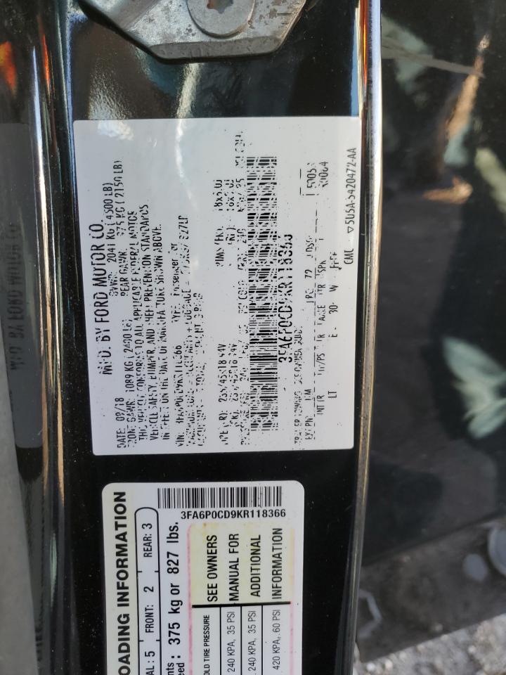 2019 Ford Fusion Sel VIN: 3FA6P0CD9KR118366 Lot: 81939604