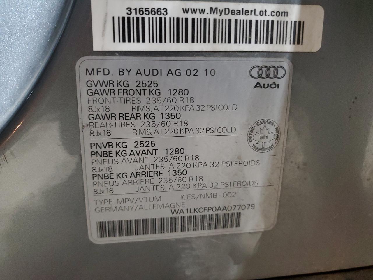 2010 Audi Q5 Premium Plus VIN: WA1LKCFP0AA077079 Lot: 84256394
