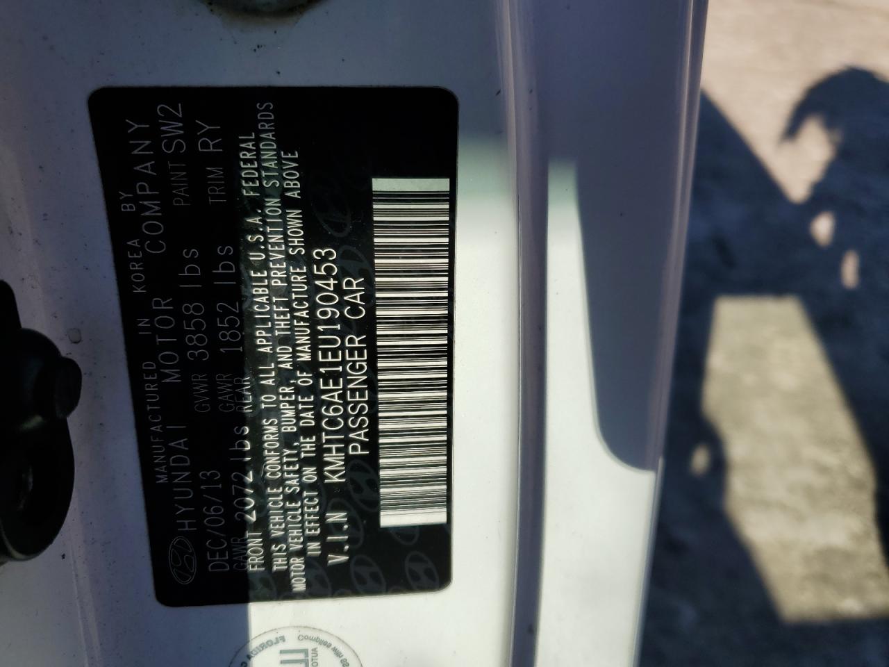 2014 Hyundai Veloster Turbo VIN: KMHTC6AE1EU190453 Lot: 84866584