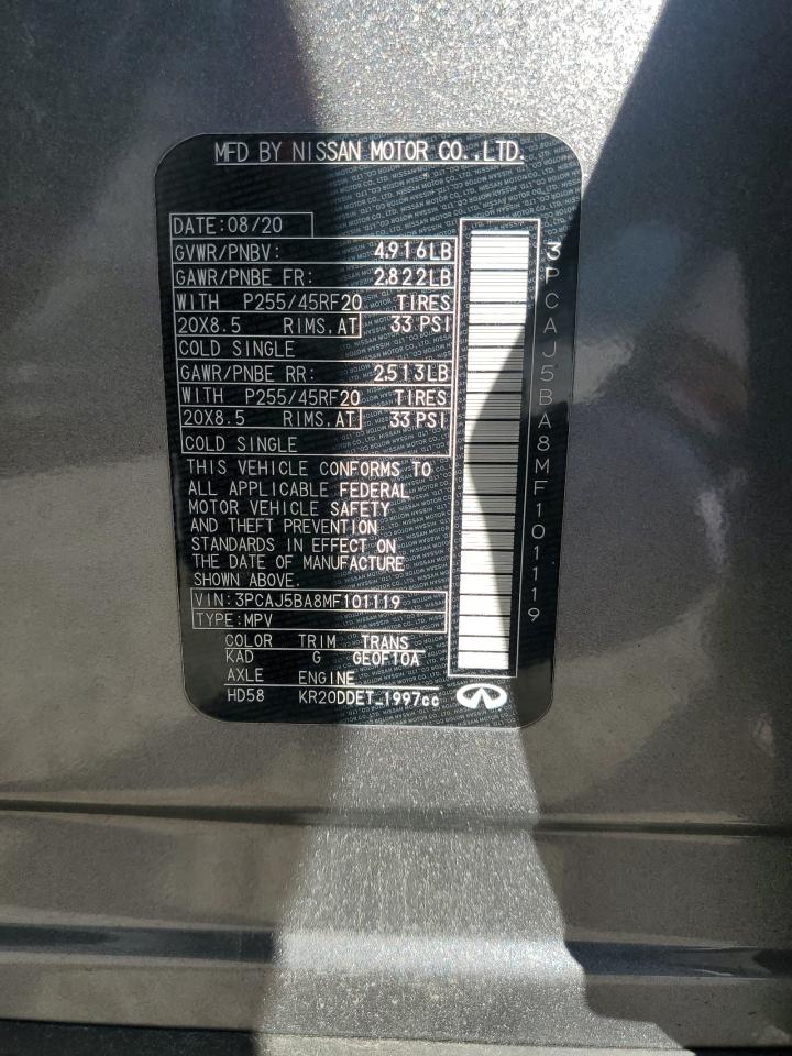 2021 Infiniti Qx50 Luxe VIN: 3PCAJ5BA8MF101119 Lot: 85774474