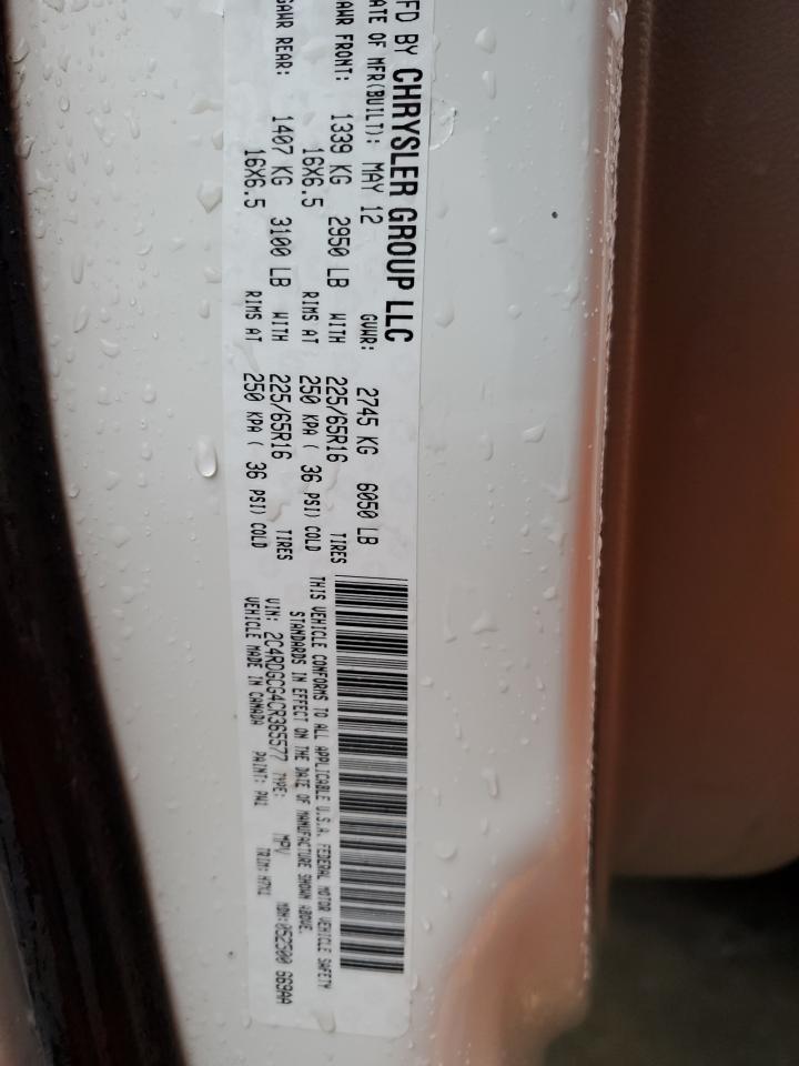 2012 Dodge Grand Caravan Sxt VIN: 2C4RDGCG4CR365577 Lot: 84827434