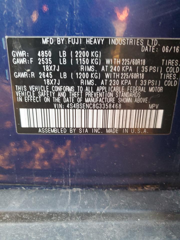 2016 Subaru Outback 3.6R Limited VIN: 4S4BSENC8G3358468 Lot: 86922164