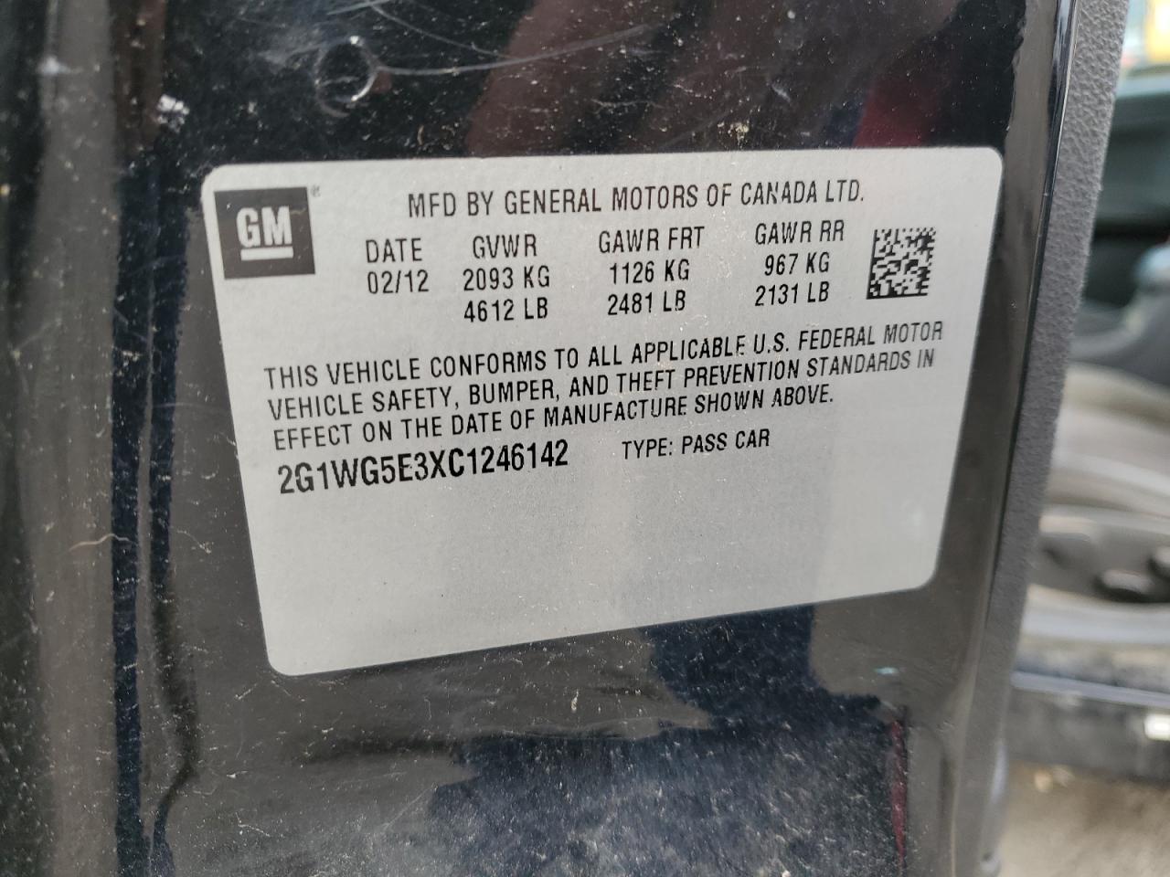 2012 Chevrolet Impala Lt VIN: 2G1WG5E3XC1246142 Lot: 83914944