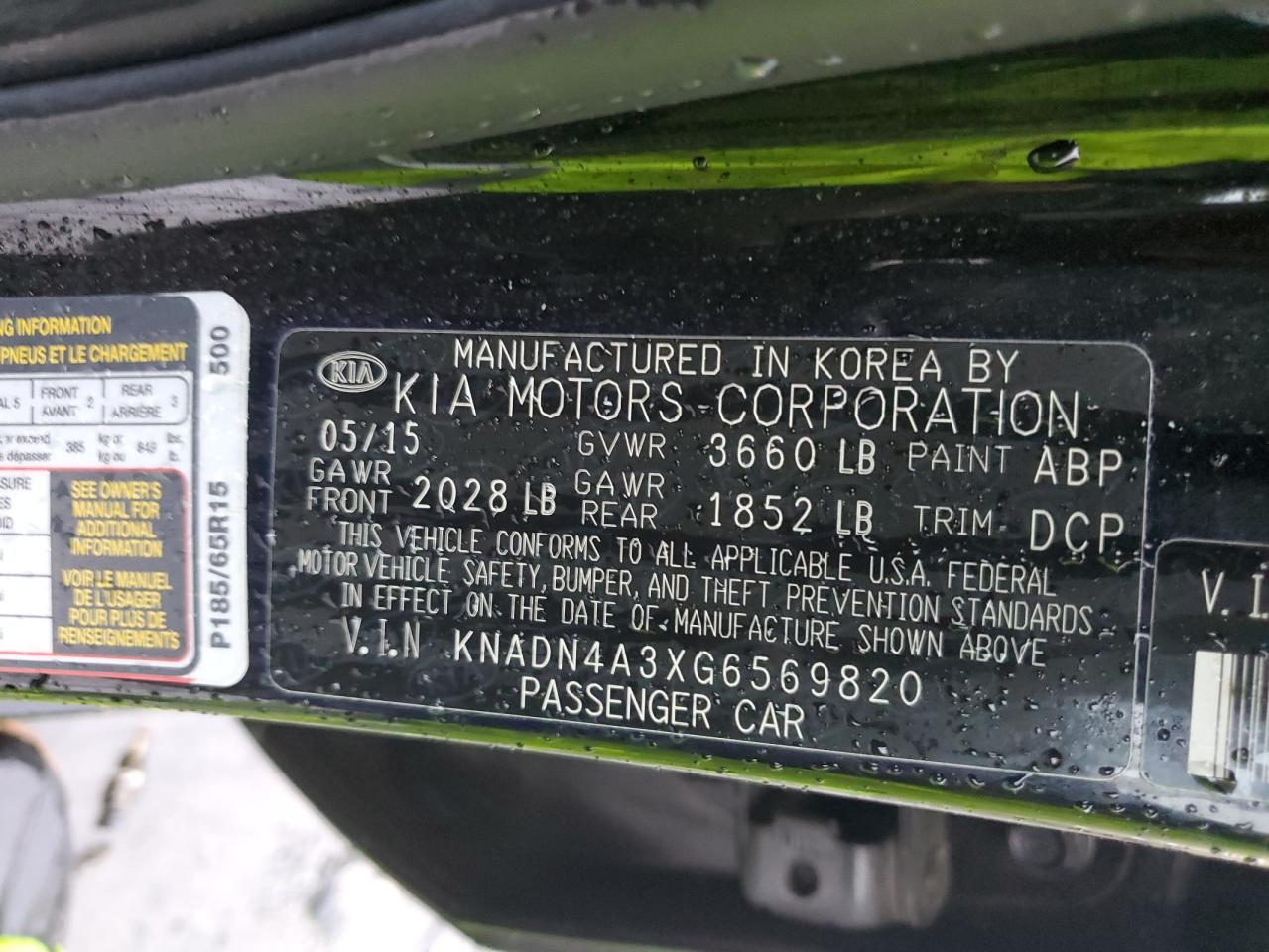 VIN KNADN4A3XG6569820 2016 KIA RIO no.12