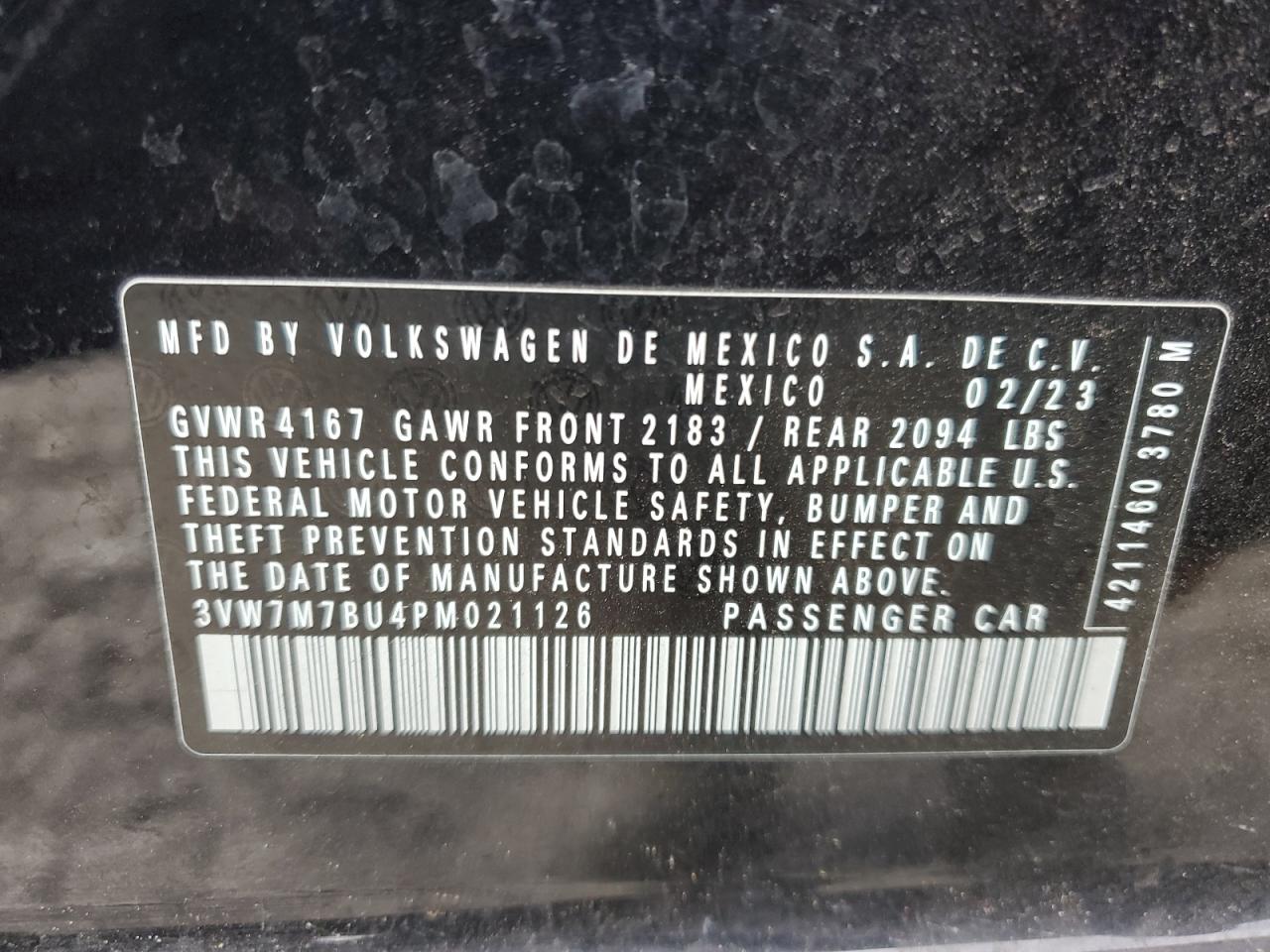 2023 Volkswagen Jetta Se VIN: 3VW7M7BU4PM021126 Lot: 85130634