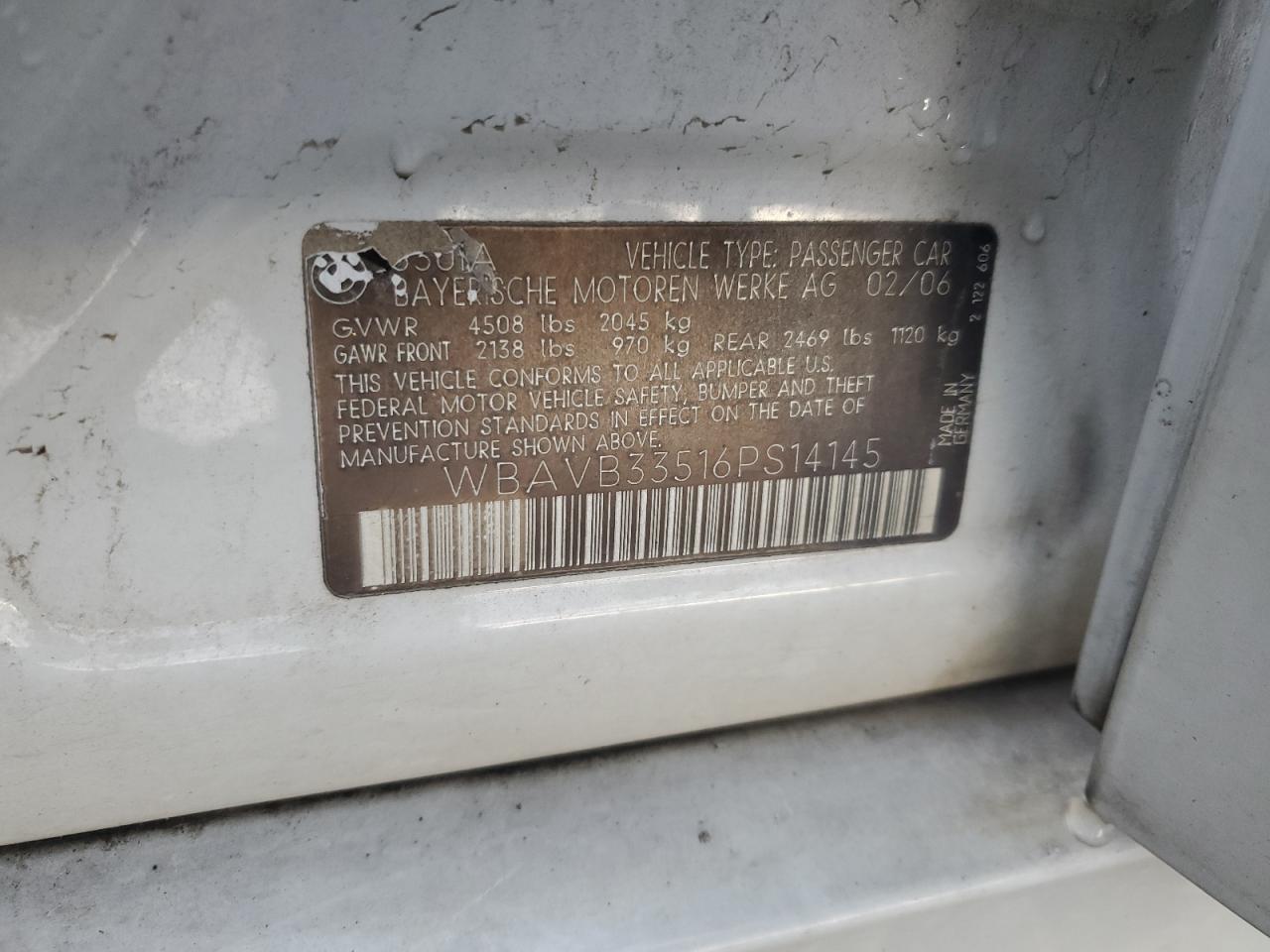 2006 BMW 330 I VIN: WBAVB33516PS14145 Lot: 86254074