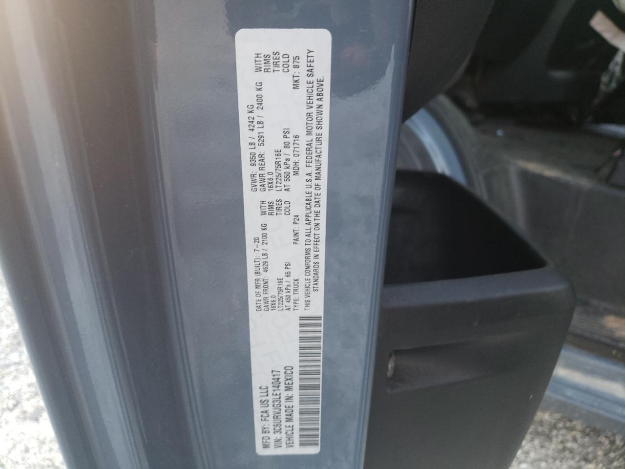 2020 Ram Promaster 3500 3500 High VIN: 3C6URVJG3LE140417 Lot: 84808254