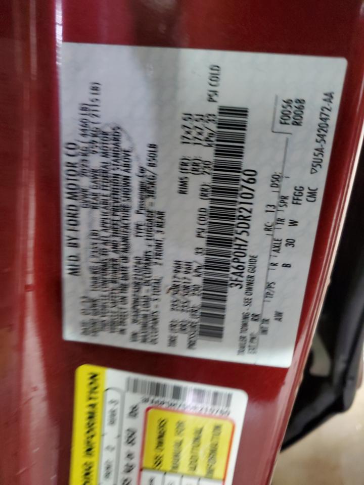 2013 Ford Fusion Se VIN: 3FA6P0H75DR210760 Lot: 65765655