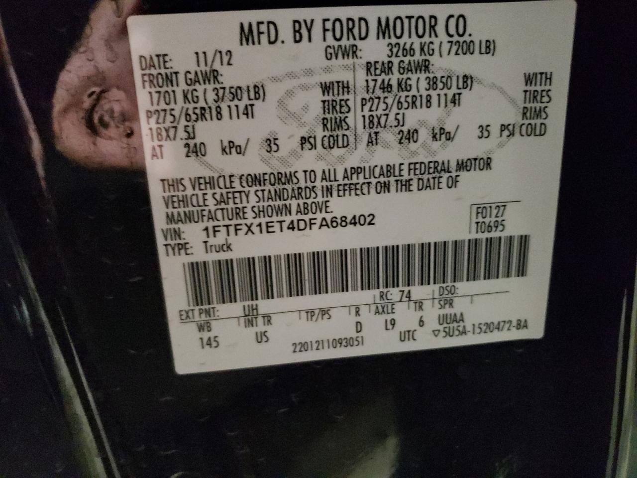 VIN 1FTFX1ET4DFA68402 2013 FORD F-150 no.12