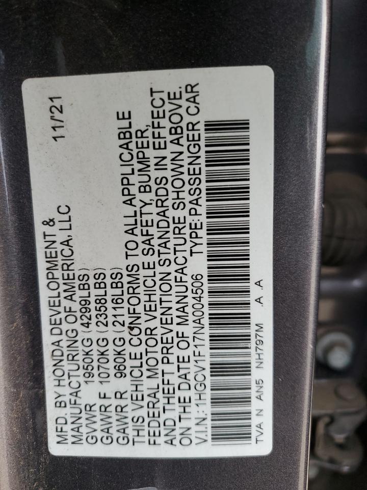 VIN 1HGCV1F17NA004506 2022 HONDA ACCORD no.12