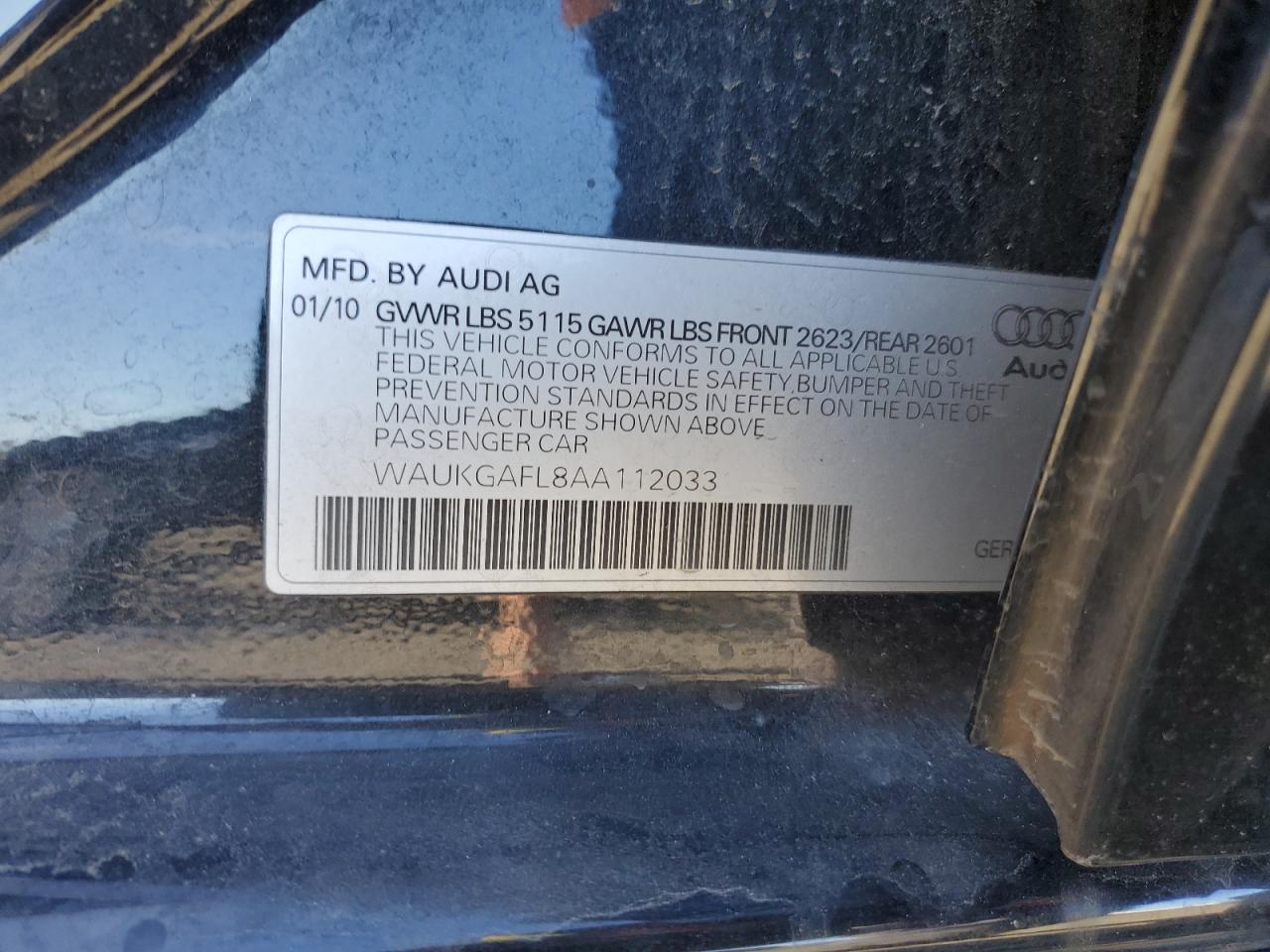2010 Audi S4 Prestige VIN: WAUKGAFL8AA112033 Lot: 87231944