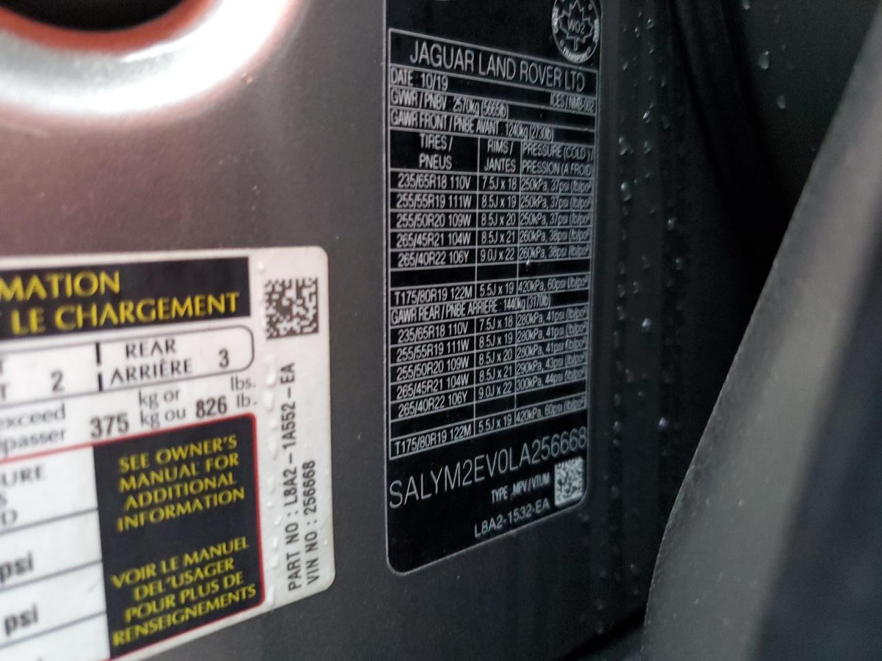 2020 Land Rover Range Rover Velar R-Dynamic Hse VIN: SALYM2EV0LA256668 Lot: 83993484