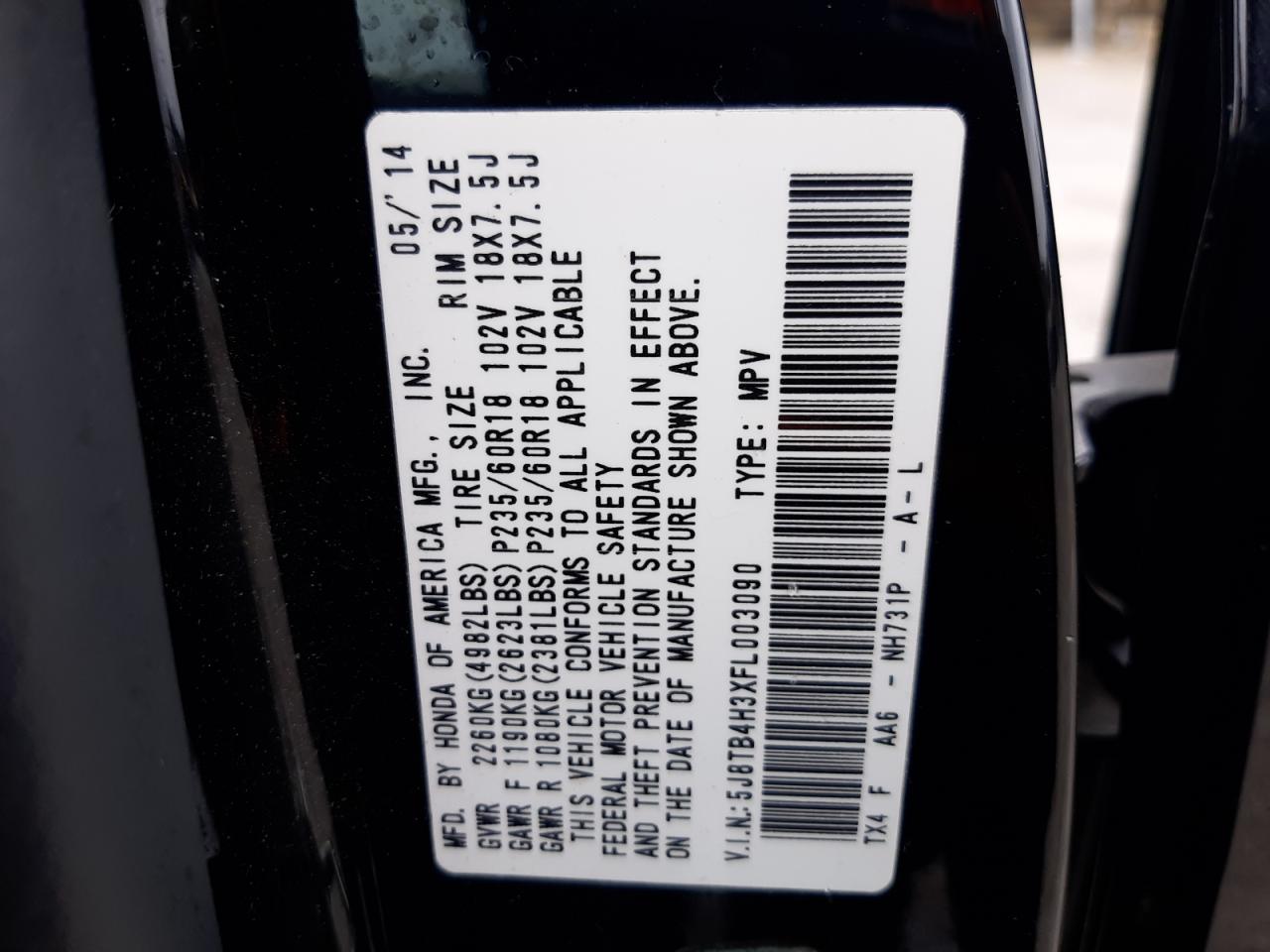 2015 Acura Rdx VIN: 5J8TB4H3XFL003090 Lot: 83917274