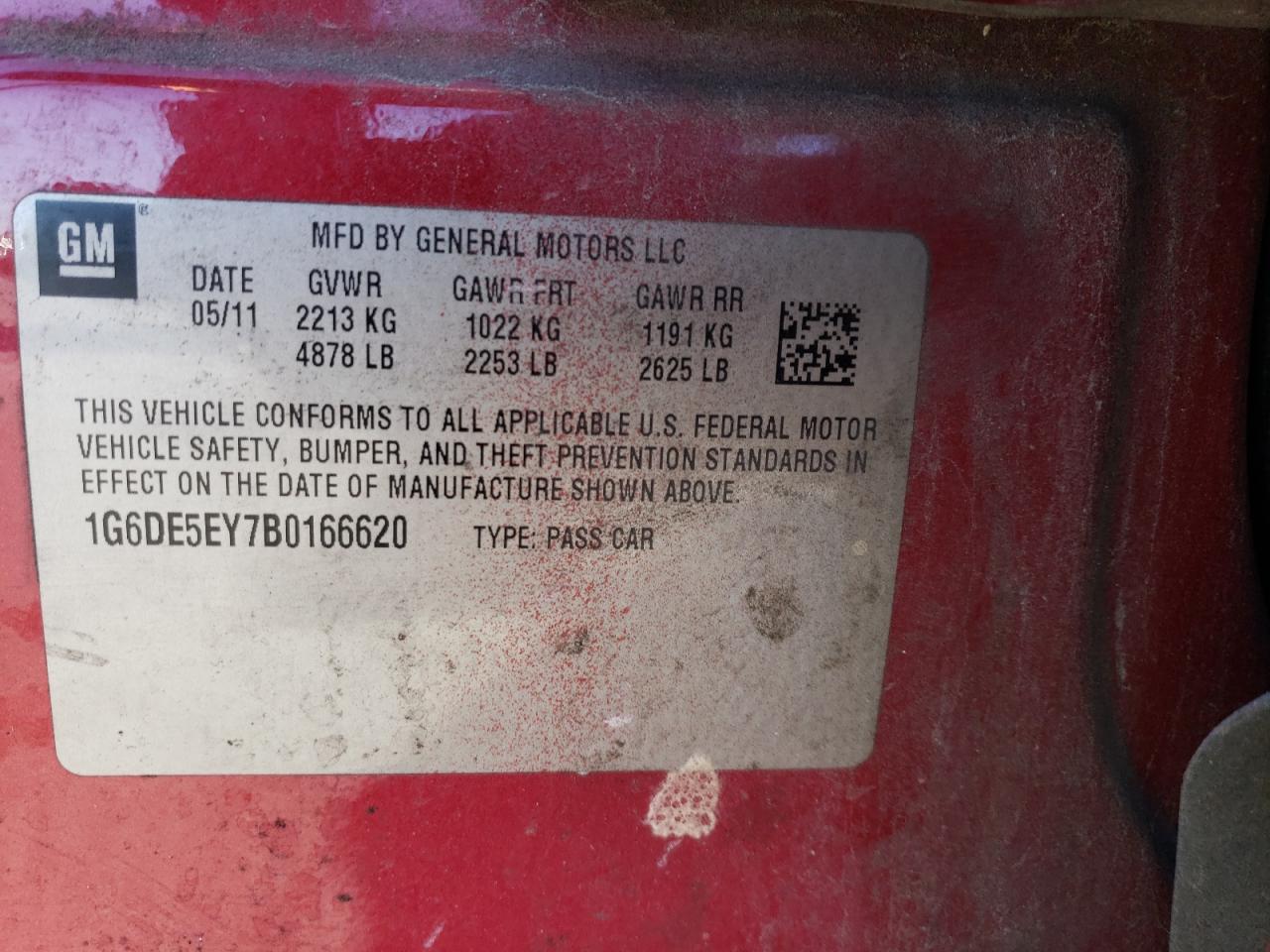 2011 Cadillac Cts Luxury Collection VIN: 1G6DE5EY7B0166620 Lot: 86278464