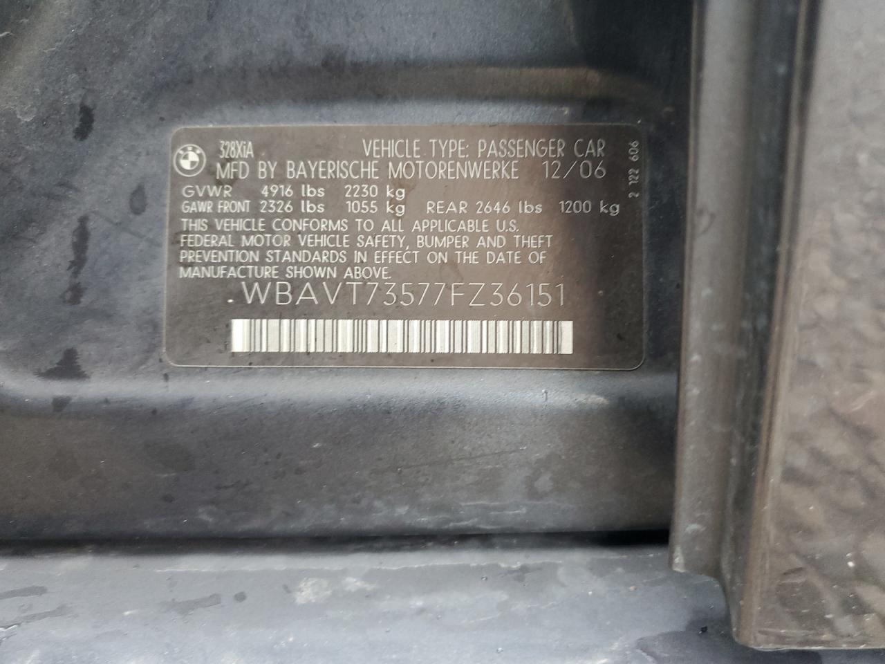 2007 BMW 328 Xit VIN: WBAVT73577FZ36151 Lot: 86855984