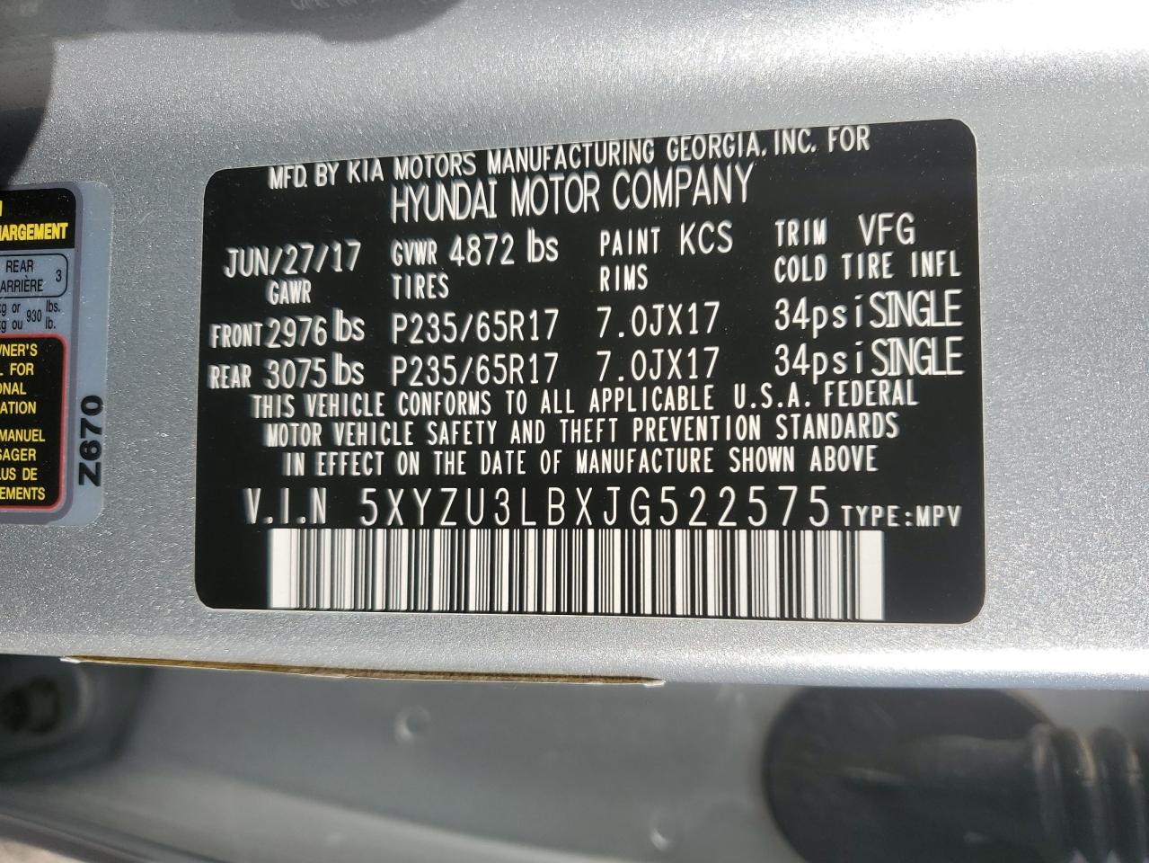 2018 Hyundai Santa Fe Sport VIN: 5XYZU3LBXJG522575 Lot: 86122214