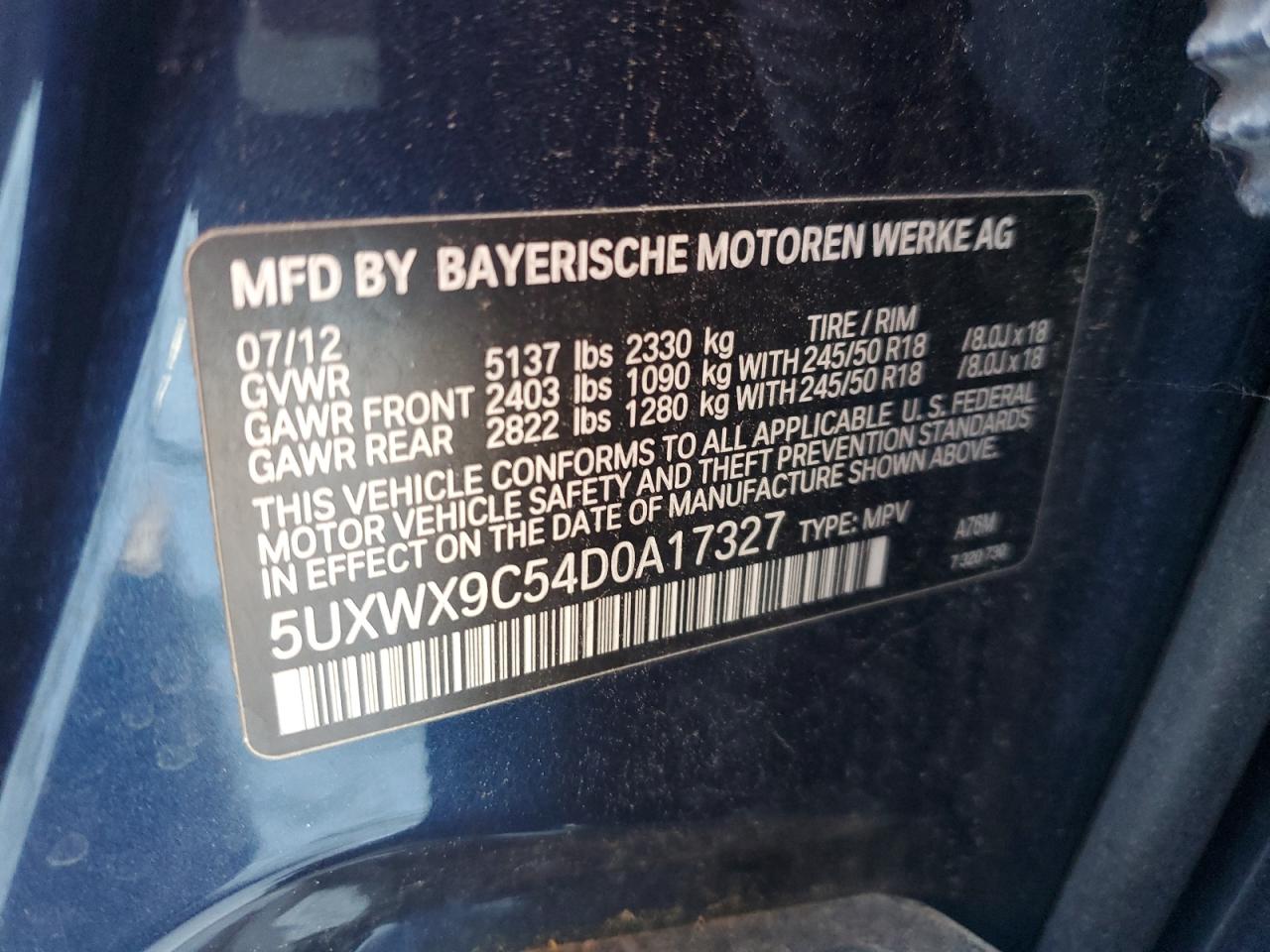 VIN 5UXWX9C54D0A17327 2013 BMW X3 no.13