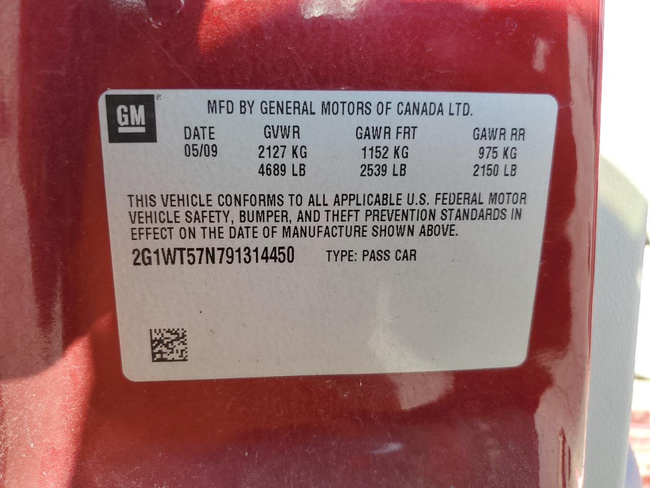 2009 Chevrolet Impala 1Lt VIN: 2G1WT57N791314450 Lot: 83074534