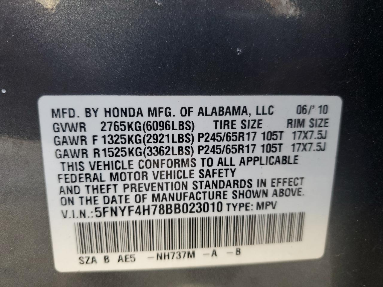 2011 Honda Pilot Exln VIN: 5FNYF4H78BB023010 Lot: 85459574