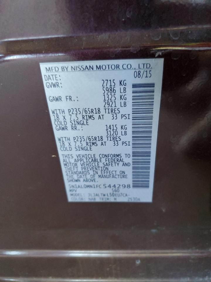 2015 Infiniti Qx60 VIN: 5N1AL0MN1FC544298 Lot: 83467064