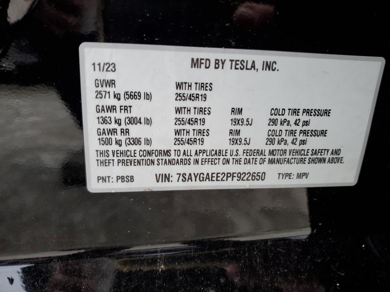 2023 Tesla Model Y VIN: 7SAYGAEE2PF922650 Lot: 85635704