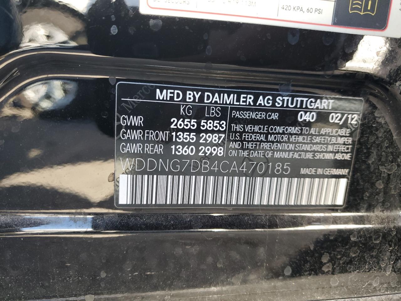 2012 Mercedes-Benz S 550 VIN: WDDNG7DB4CA470185 Lot: 86794924