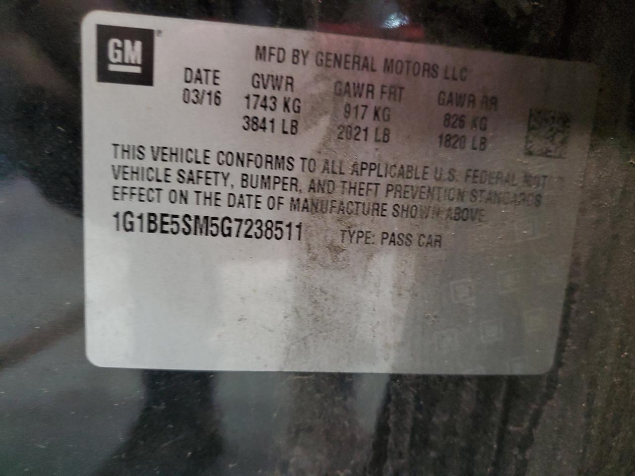 VIN 1G1BE5SM5G7238511 2016 CHEVROLET CRUZE no.12