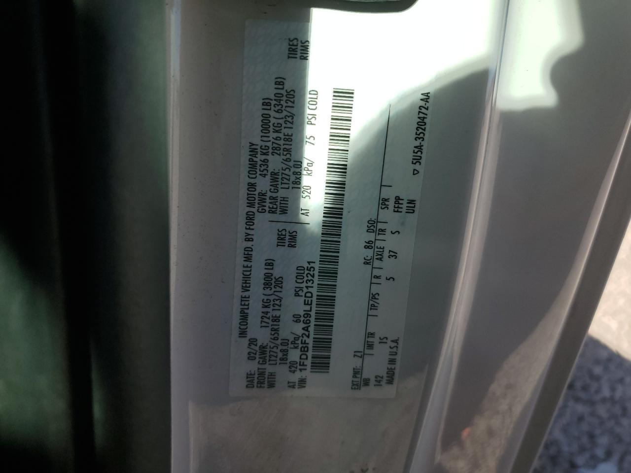 2020 Ford F250 Super Duty VIN: 1FDBF2A69LED13251 Lot: 84233304