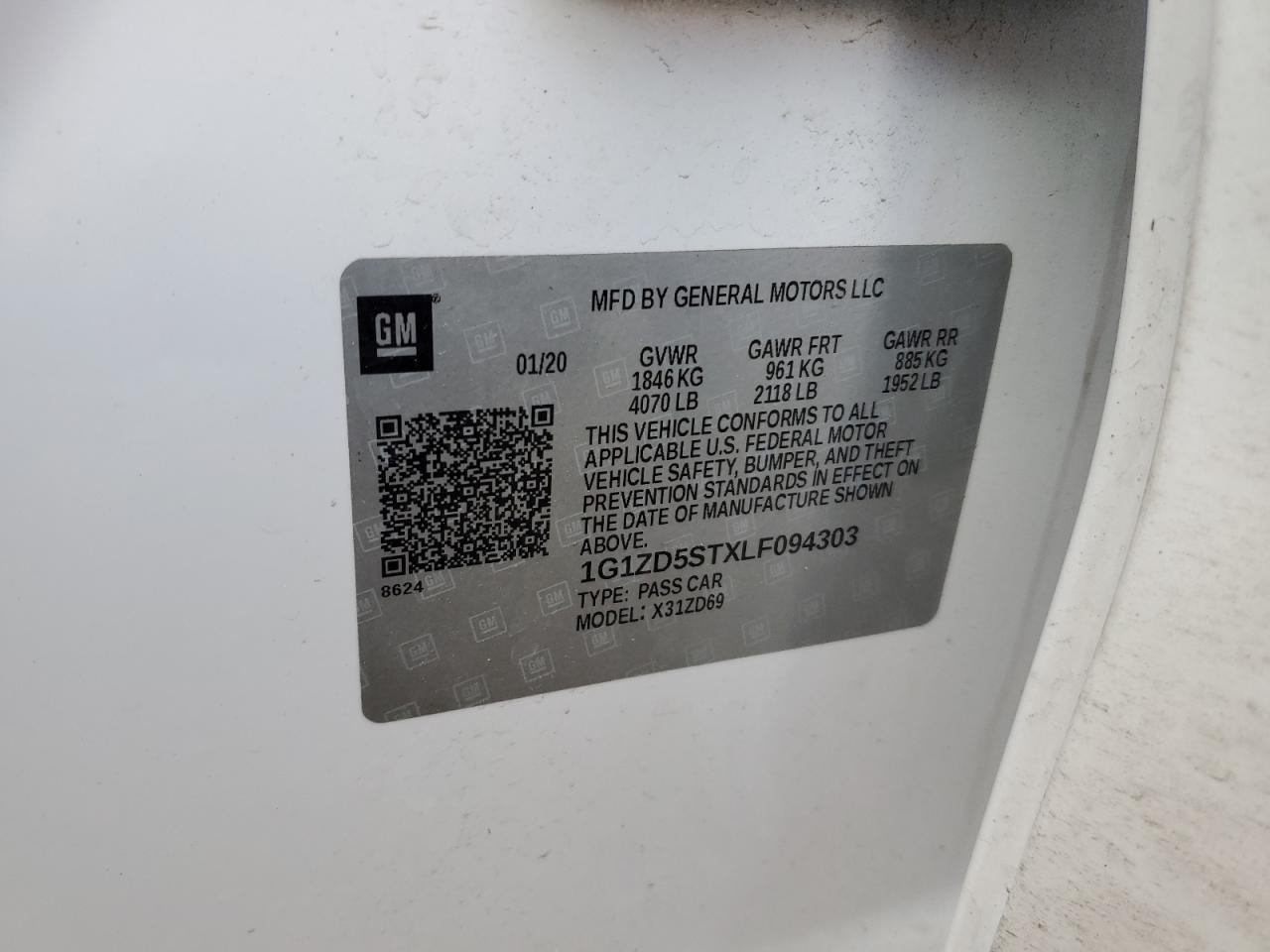 2020 Chevrolet Malibu Lt VIN: 1G1ZD5STXLF094303 Lot: 85304254